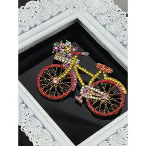 Vintage Style Bicycle Brooch, Gold Plated with Enamel (Lightweight Pin)