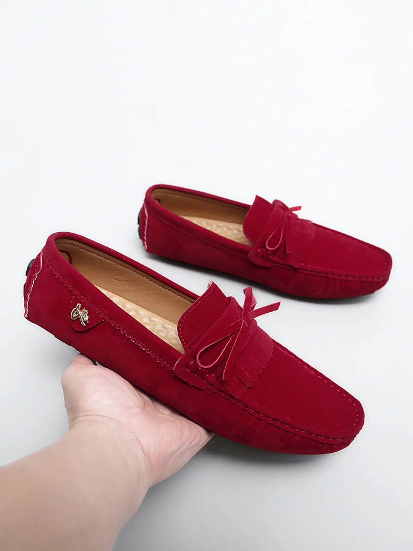 Men's Velvet Driving Loafers Flat with Fringe Bow Decor, Anti-Slip Sole, Comfortable Fashion Casual Wear Shoes for Daily Commute & Casual Dates