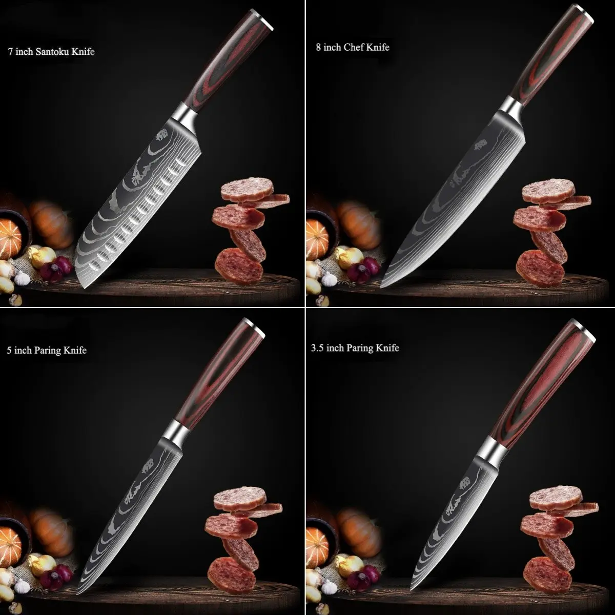 Color Wood Stainless Steel Kitchen Knife Set, Kitchenware Knives Set, Chef Knife, Japanese Santoku Knife, Fruit Knife, Multi-Purpose Knife for Home Use, Stainless Steel Knives
