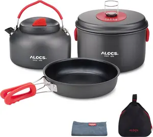 Alocs Camping Cookware Set - Lightweight Camping Cookware Mess Kit - Camping Pots and Pans Set - Camping Cooking Gear with Portable Carry Bag for Outdoor Backpacking Hiking and Picnic