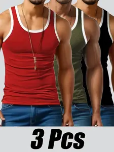 3-Pack Men's Tank Tops, Soft Comfortable Sleeveless Tees, Casual Workout Wear, Ideal for Gym & Daily Use, Fashionable Training Shirts, Fitness Workout Vest