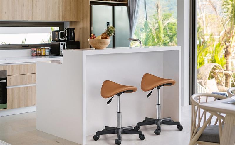 Yaheetech Rolling Saddle Chair with Wheels, Swivel Adjustable, PU Leather, Hair Stylist & Lash Tech Use, PU Leather Design