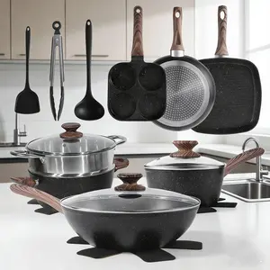 17-Piece Granite Cookware Set with Detachable Handles, Works on All Stovetops, Lightweight & Safe Coating