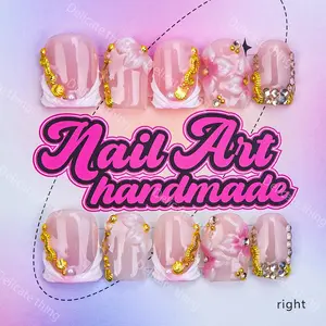 Delicatething Y2K Style Duckbill Square Nail Tips, Handmade Wearable Nails, 4 Sizes XS S M L, Seahorse Design, Perfect Gift for Women