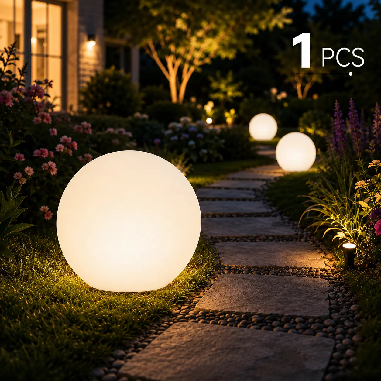 Minimalist Modern Outdoor Solar Spherical Light - Waterproof, Remote-Controlled, 16 RGB Colors, Ground-Insert Design for Landscaping, Garden Decor & Pathway Ornament with Soft Warm Light