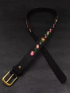 New Fashion Retro Embroidered Flower Women's Casual Belt with Metal Buckle, Durable Material, Durable Waistband for Daily and Formal Wear, Perfect Gift
