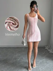 Women's Summer Elegant Plaid Dress, Round Neck Sleeveless Design Casual Wear, Perfect New Year, Stylish Ladies Fashion Apparel, Casual Classy Dress