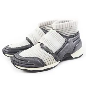Pre-owned CHANEL Others Small Leather Goods COCO Mark Knit Sneakers Gray 37.5