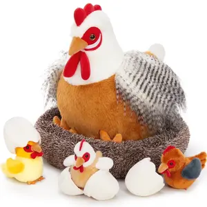 8Pcs Chicken Stuffed Animals with 3 Babies Chickens, 3 Eggs, 1 Nest House Plush Set Plush Toy, Cat Toy