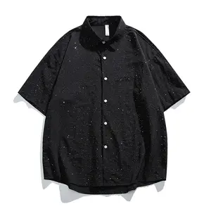 Men’s Summer Trendy New Loose Versatile Starry Sky Short-Sleeve Shirt — Turn-Down Collar Cardigan-Style Top, Casual and Breathable, Unisex Design
