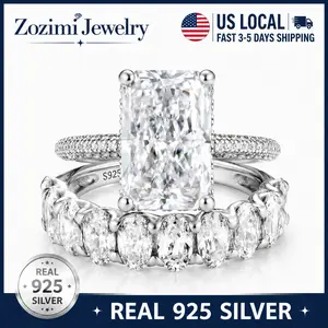 S925 Sterling Silver 4.Oct Elongated Radiant Cut Wedding Ring Set for Women, with Great 5A Cubic Zirconia, Bridal Ring Set for Wedding, banquet accessory Party, Travel,Daily Wear jewelry