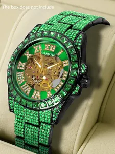 A men's new hip hop party style elegant Roman diamond studded hollow tourbillon fully automatic mechanical watch