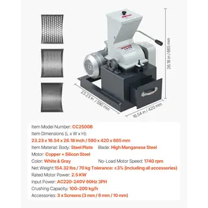 VEVOR Hammer Crusher, 2.5KW 220V Electric Rock Stone Shatter Grinder, Glass Crushing Machine with 100 to 200 kg/h Crushing Capacity, Coal Crusher Milling Machine with 0.12/0.24/0.4 inch Sieve Screens
