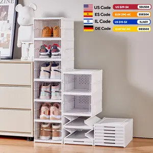 6 Layers Shoes Box Foldable Transparent Sneaker Shoe Storage Organizers Box Stackable Dustproof High-top Cabinet Shoe Rack Shelf Plastic Hanger