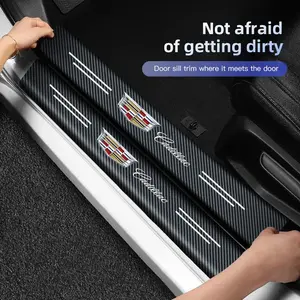 Carbon Fiber Car Door Sill Protector Stickers Car Interior Decal Accessories For Cadillac Escalade CTS ATS XTS CT4 CT5 XT5 XT4 XT6 CT6 Lyriq SRX ELR Celestiq EXT XLR