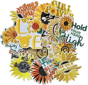 Sunflower Iron on Patches, Embroidered Applique Patches for Clothes, Hats, Jeans, Pants, Jackets,Backpacks Repair and Decoration - 15Pcs