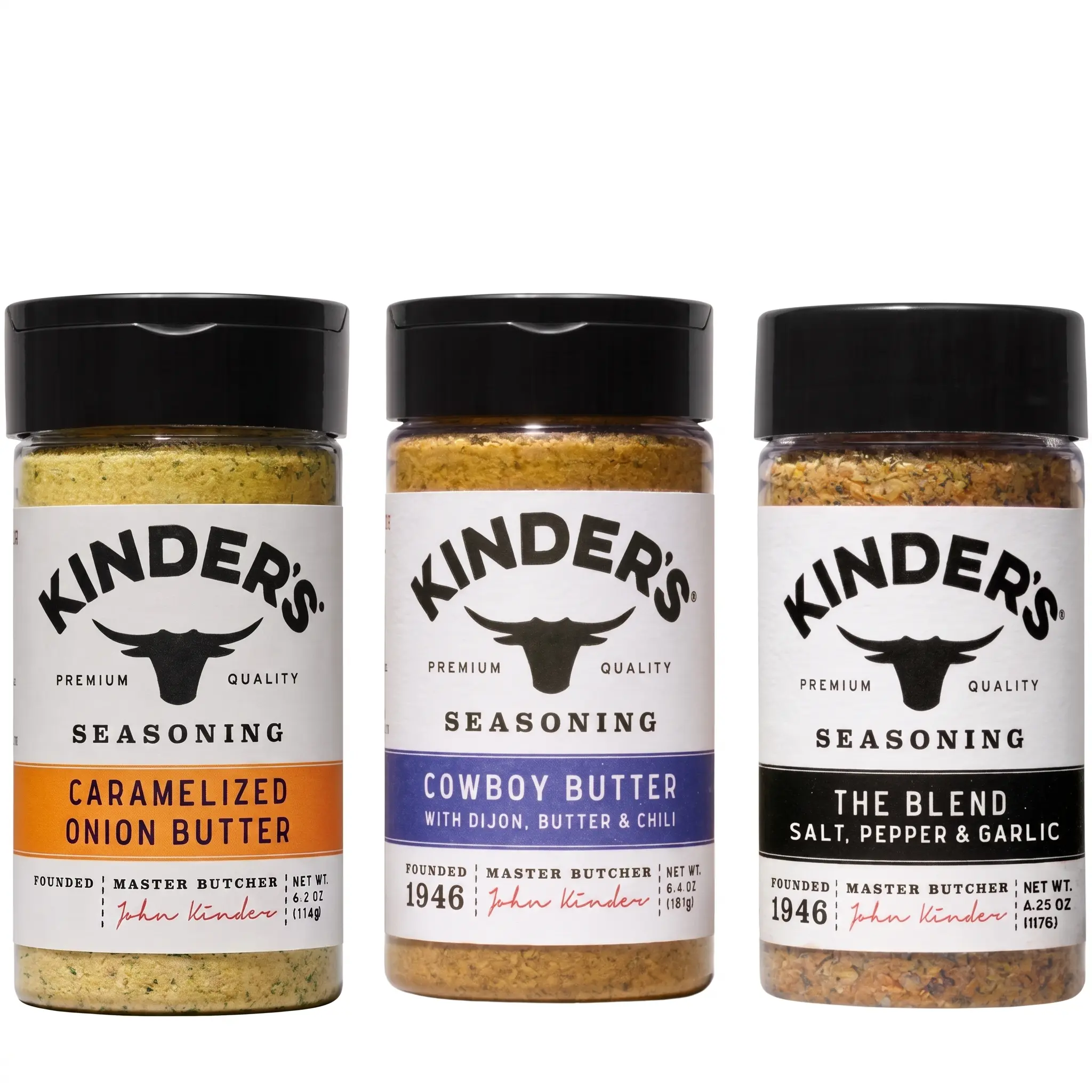 Kinders Caramelized Onion Butter, Cowboy Butter and The Blend Seasoning with Salt, Pepper, and Garlic Seasoning Variety Pack of 3 Spices Bottles Flavor Spice