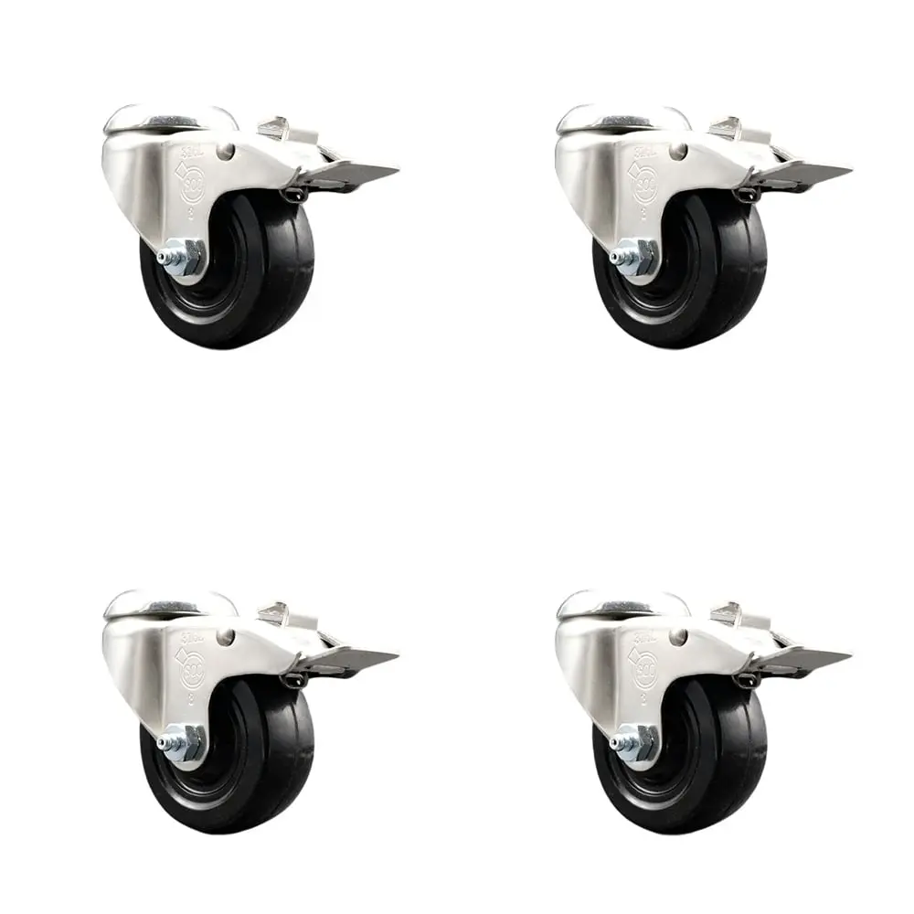 Service Caster SCC-SS316BHTTL20S3514-SRS-4 Soft Rubber Swivel Bolt Hole Caster with 3.5 in. Black Caster Wheels - 316 Stainless Steel Caster - Set of 4