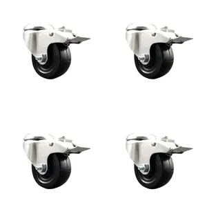 Service Caster SCC-SS316BHTTL20S3514-SRS-4 Soft Rubber Swivel Bolt Hole Caster with 3.5 in. Black Caster Wheels - 316 Stainless Steel Caster - Set of 4