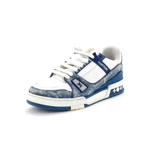 Pre-owned Louis Vuitton Men's LV Trainer Sneakers Monogram Empreinte Leather and Monogram Denim by Rebag