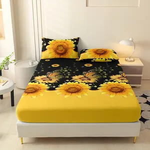 3pcs Sunflower Print Bed Sheet Set and Pillowcases, Bedding Three-Piece Set, 1 Bed Sheet + 2 Pillowcases No Pillows Included