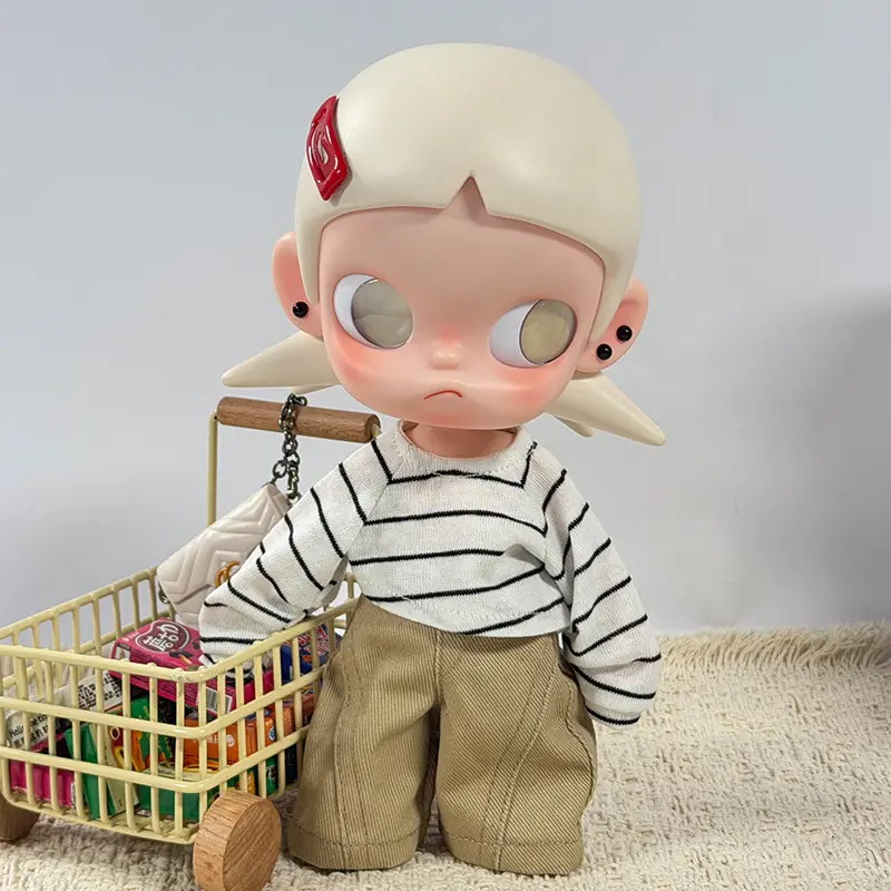 1/8 Scale Collectible Dolls Clothes Outfit - Stylish Striped Knit Fabric Top, Ruched Cotton, Back Hook-and-Loop Closure, Khaki Pants, Breathable, Versatile, Comfortable, Doll Clothes Outfit, Stylish Doll Clothes