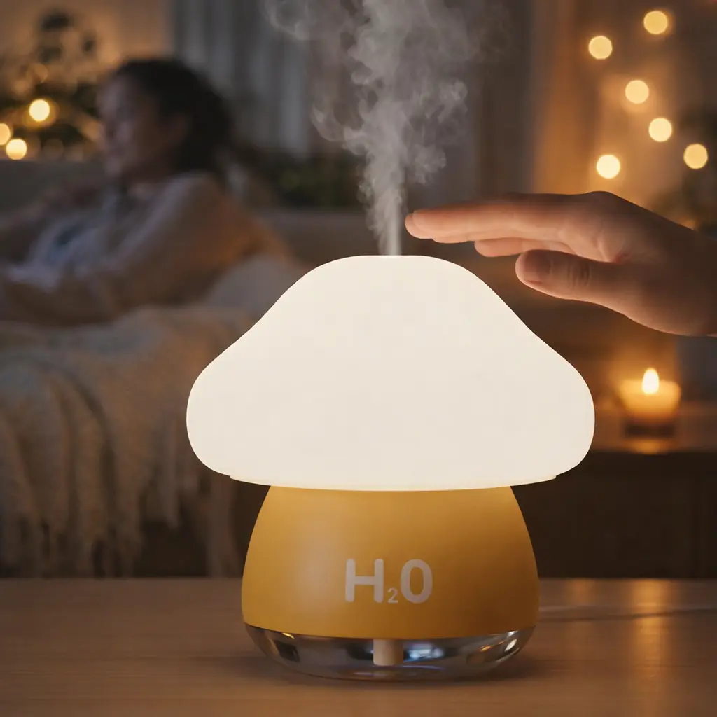 Mushroom Aroma Diffuser Humidifier - Cool Mist Fragrance Aroma Humidifier, 7-Color LED Mood Lamp, Soft Silicone Touch Control, Ultra-Quiet Operation, Adjustable, Compact for Bedroom Desk