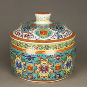 Jingdezhen Enamel Craft Tea Caddy Collectible Porcelain Artware
