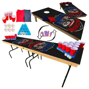 PartyHolics 2-in-1 Cornhole & Pong Table For College, Tailgate, Parties