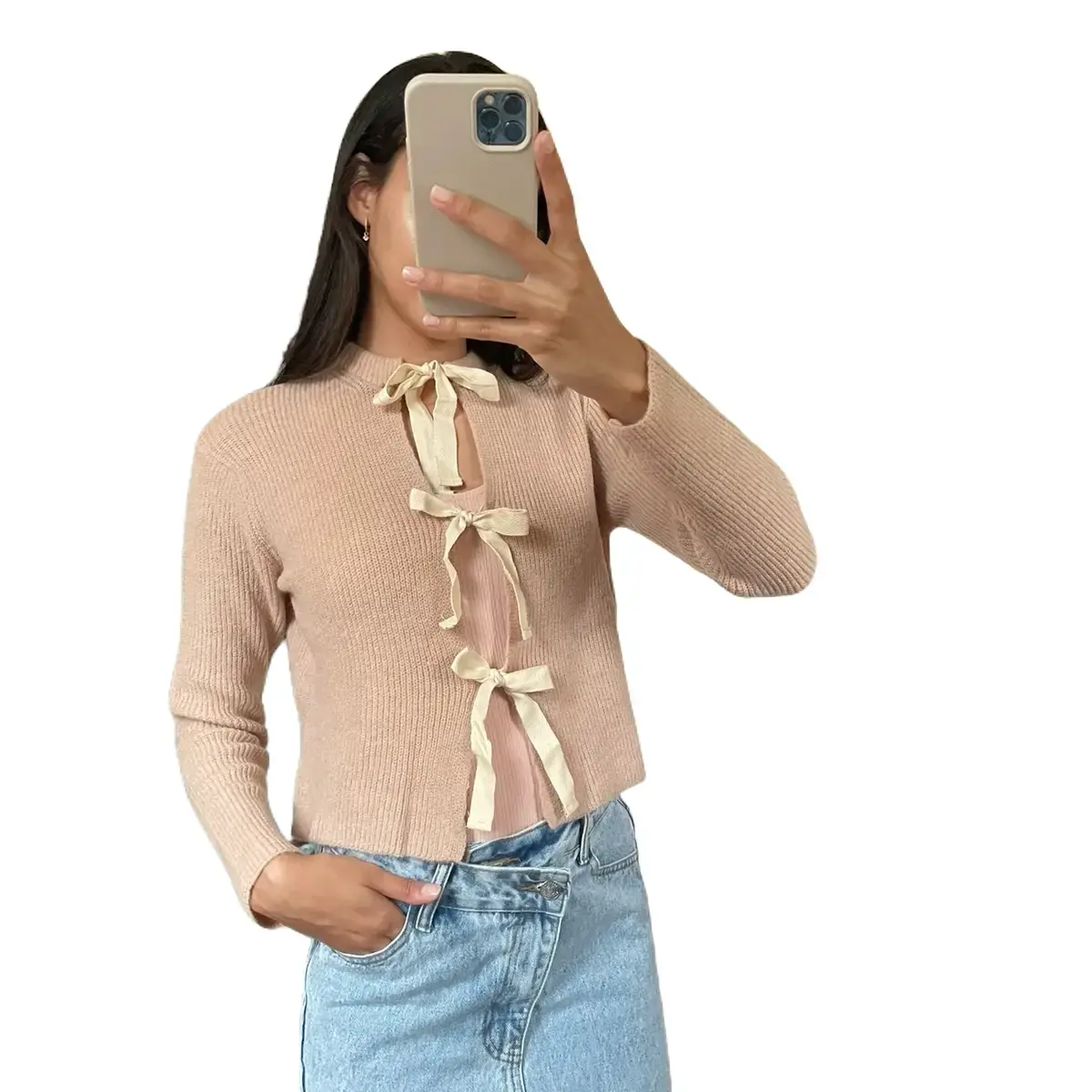 Ballerina Coquette Bow Sweater - Light Long Sleeve Knit Sweater with Bow Detail, Comfortable Fit, Crewneck Style for Fall and Winter