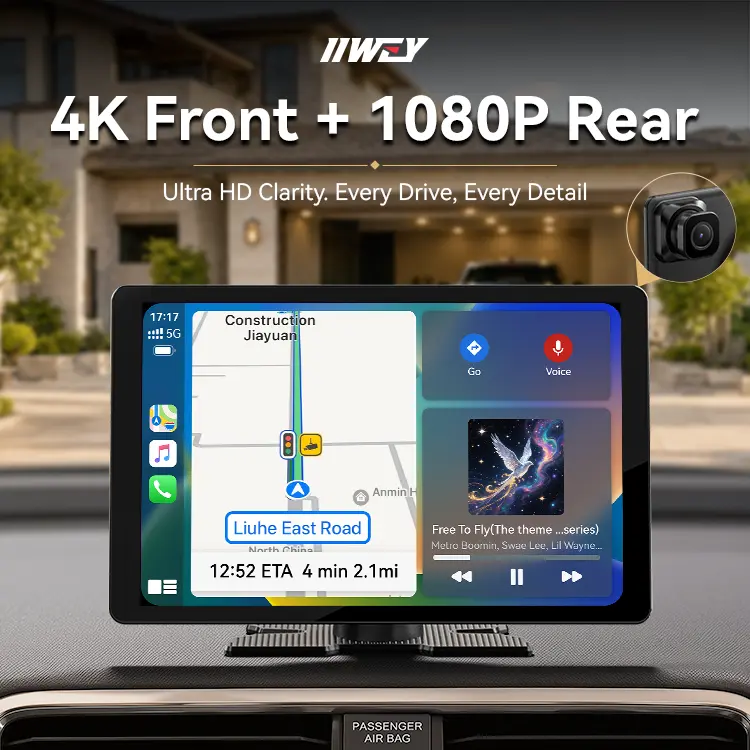 【DealsForYouDays】IIWEY iK11 11inch Extra Large Wireless Apple CarPlay Screen for Car – Ultra-Slim 0.16 Inch Touchscreen Car Stereo with Android Auto, 4K Dash Cam, 1080p Backup Camera, GPS, Mirror Link, Voice Control， FREE 64GB Memory Card