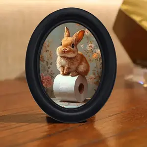 Wooden Rabbit Art Sign Frame, Floral Border, Perfect Gift for Rabbit Lovers, Home Wall Decor, 6.8 X 8.7 Inches, Office Decoration