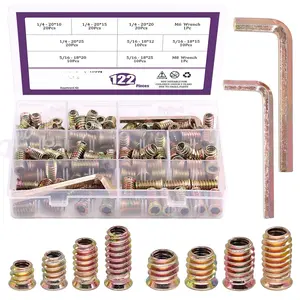 122 count Carbon Steel Color Zinc Plated Carbon Furniture Screw in Nut Threaded  Inserts Bolt Fastener Connector Hex Socket (1/4 + 5/16, Assortment Kit)