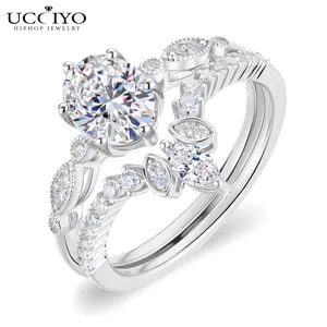 UCCIYO 2PCS S925 Sterling Silver Lab-Created Oval Moissanite Promise Ring Set for Women, Vintage Stackable Bridal Ring Guard, Sparkly Anniversary Gift Jewelry S925 Silver Lab-Created Moissanite Women Wedding Ring summerwins【#R630】