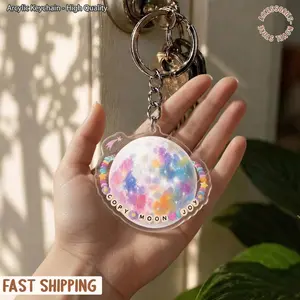 Copy Moon Joy Quote Acrylic Keychain, Space Trend Bag Charms Keychain, Moon Joy Mission Map Charm