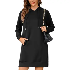 Hoodie Dress for Women Sweatshirt Dress Oversized Casual Split Hem 2025 Fall Winter Pullover Dresses with Pockets