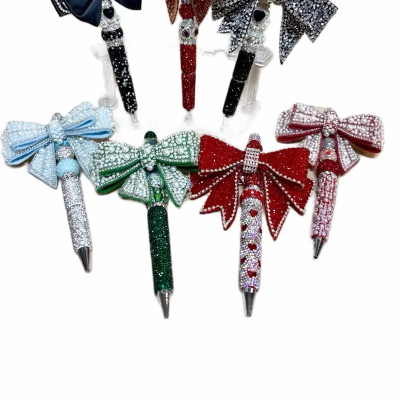 Big Beautiful Bows on Beaded Rhinestone Pens with Pearl Accents and Sparkling Design