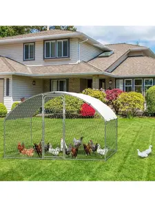 Gaomon Silver Steel Tube Rabbit Cage - 9.8x6.5x6.5 ft Metal Walk-In Habitat, Lockable Door, Predator-Proof, Waterproof Cover, Gable Roof for Backyard Farm Rabbits