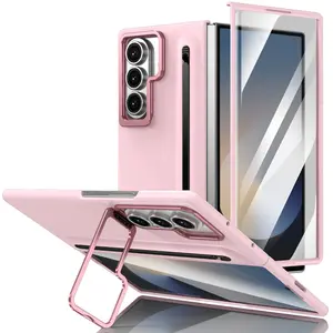 Premium Feel Phone Case for Samsung Galaxy Z Fold7/6/5/4/3, Includes Tempered Glass, Stylus Holder, Anti-Slip, Shockproof, Folding Cover