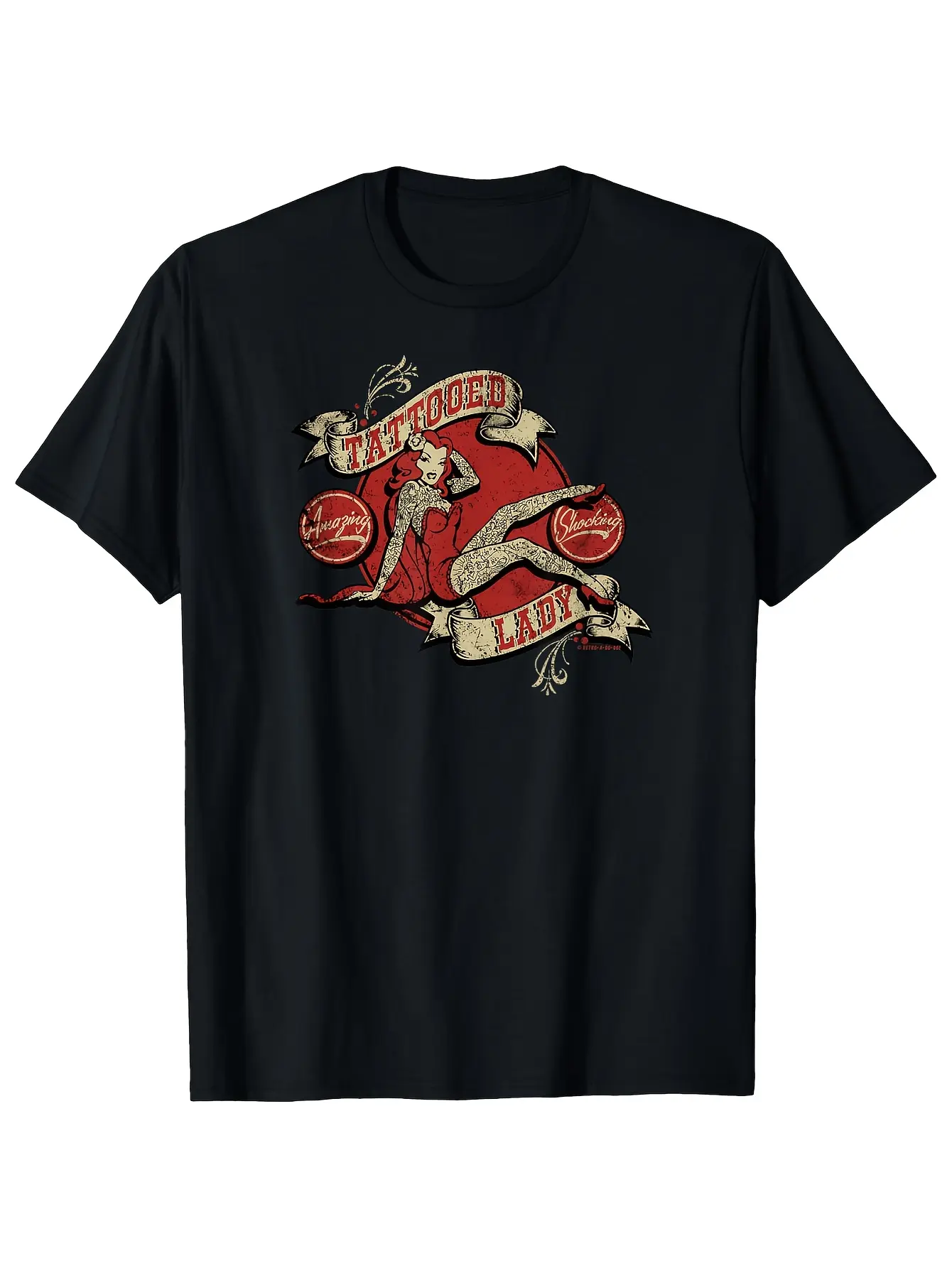 Men'S Retro Pinup Tattoo Lady T-Shirt 100 Vintage unisex soft cotton short sleeve t shirt, vintage graphic casual tee for men women teens, perfect birthday holiday gift for camping travel gym daily street  wear
