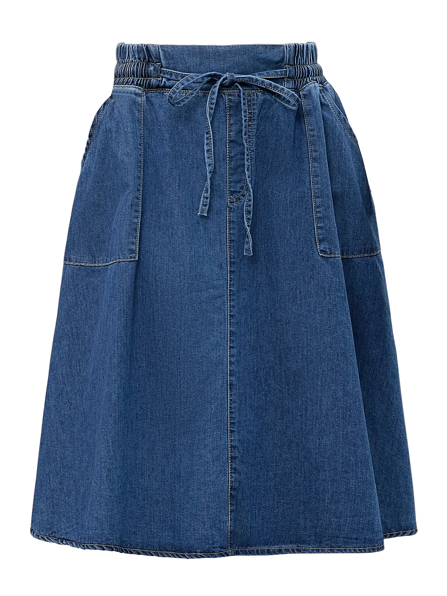 INSPIRE CHIC Women's Elastic Waist Denim Skirts Casual A-Line Flare Midi Jean Skirt with Pockets
