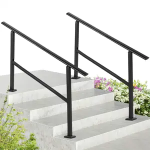 Adjustable Black Metal Stair Handrail Heavy Duty Sturdy Iron Railing Perfect for 2 to 4 Outdoor Steps Weatherproof Non Slip High Strength Structure Easy Installation Durable Anti-Rust Outdoor Stair Handrail Kit
