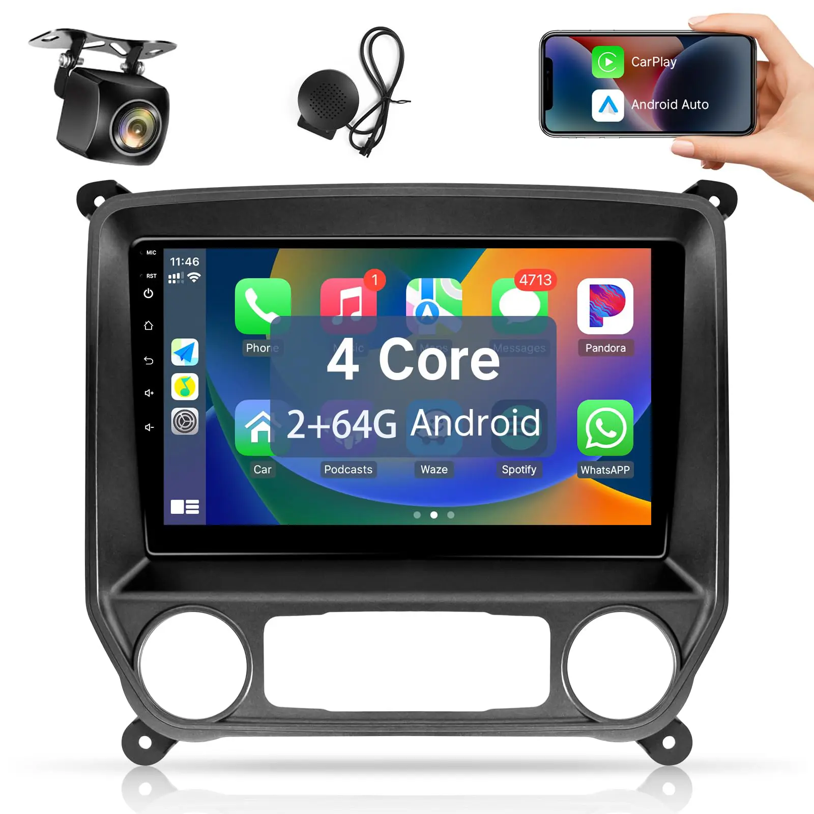 10.1'' Car Stereo Radio Car Media Player for Chevy Silverado 2014-2018, with Wireless CarPlay, Android Auto, Bluetooth, WiFi, GPS Navigation, SWC, MirrorLink, FM Radio