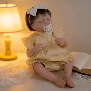 20" Realistic Newborn Reborn Baby Doll - Fully Soft Vinyl Anatomically Correct Girl with Rooted Brown Hair, Poseable Limbs, Poseable Arms, Yellow Floral Outfit, Headband, Magnetic Pacifier, Bottle & Birth Certificate - Collectible Art Doll, Reborn Doll, N