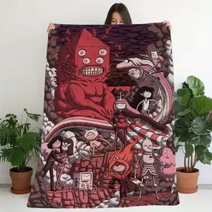 Adventure Time Anime Style Flannel Blanket - Super Soft, Suitable for All Seasons, Suitable for Beds and Sofas, Machine Washable, Unique Gift
