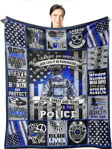 Police Gifts - Blue Lives Matter 60"x50" Blanket - Police Retirement Birthday Gift Ideas for Men- Thin Blue Line Gifts - Police Academy Graduation Gifts - Gifts for Cop - Police Officer Stuff