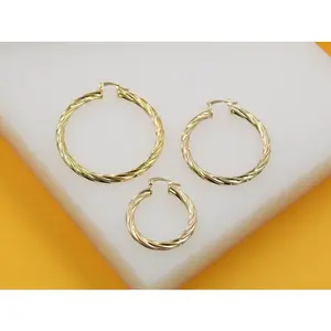 18K Gold Filled 3mm Thick Twisted Hoops Lever Back Earrings (J115, J116, J117, J156)