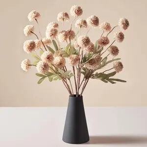 5 Pack Artificial Flowers Faux Silk Pompon Mum, 25 Heads Silk Small Mini Chrysanthemum Ball with Stems for DIY Wedding Bouquets Centerpieces Vase Home Table Kitchen Decoration