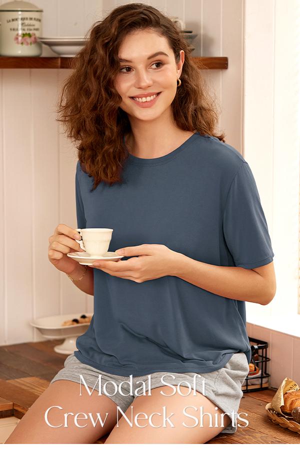 ODODOS Modal Soft Short Sleeve Shirts for Women Crew Neck Yoga Tee Casual Workout Tops Minimalistic Activewear Athletic Fashion Activewear