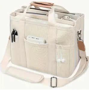 Canvas Tote Bag with Multi Pockets Crossbody Tote Bag for Women Bible Handbag Everything Tote Bags with Compartments